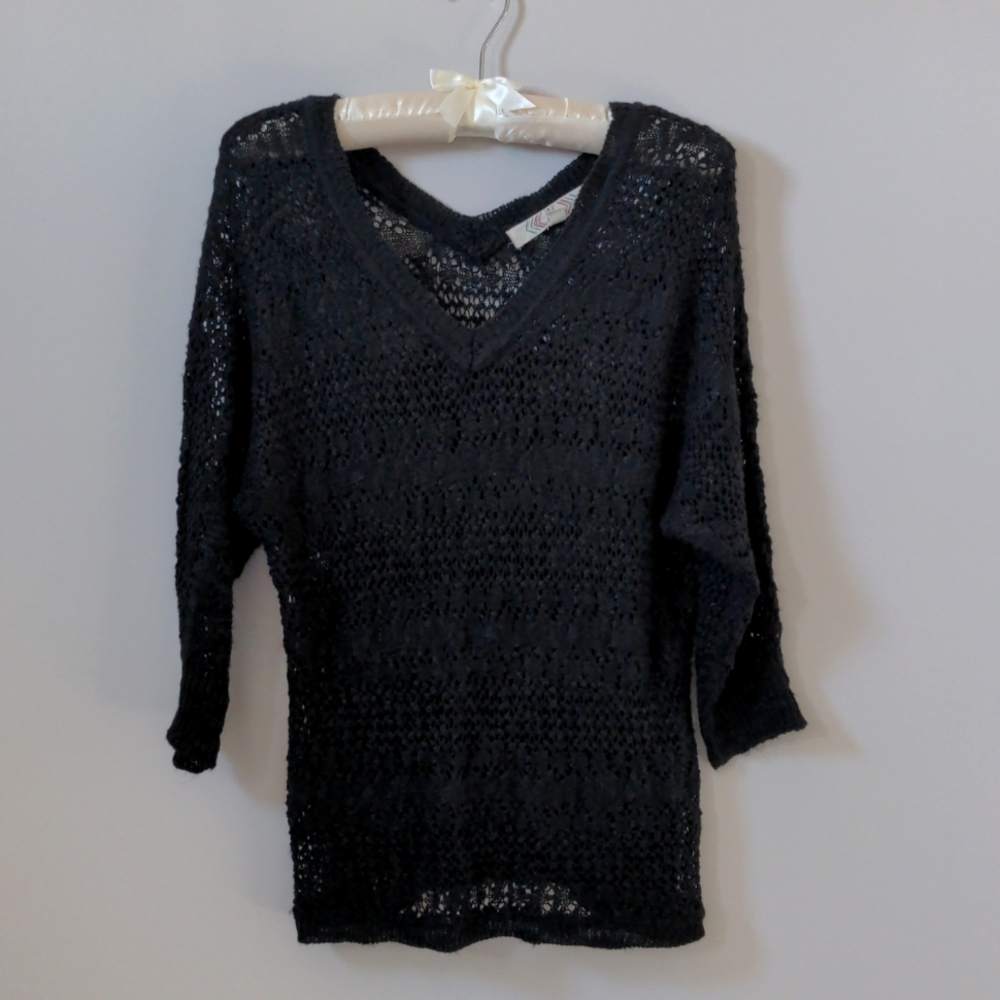 Pink rose black sweater